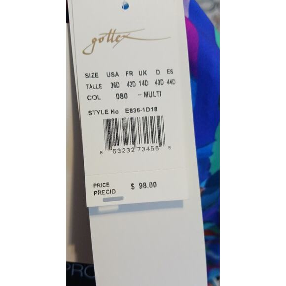 Profile by Gottex Tankini Swim Top MultiColor Geometric Padded Underwire 36D NWT - Picture 3 of 8